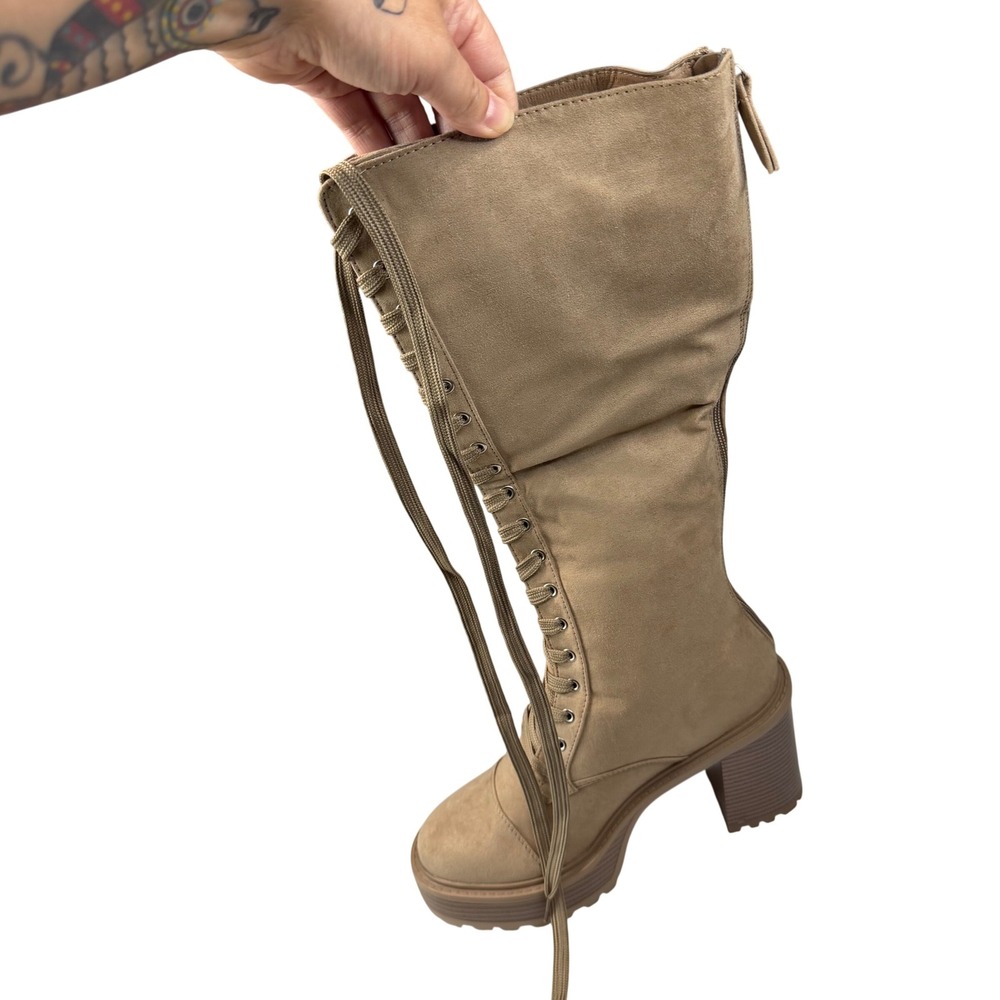 Kitt Heeled Boots Portabella Faux Suede Lace Up Back Zip Platform Combat 9 - Picture 4 of 7